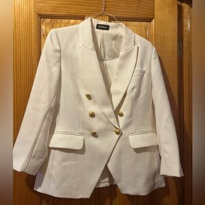 Express White Double-Breasted Blazer with Gold Buttons
